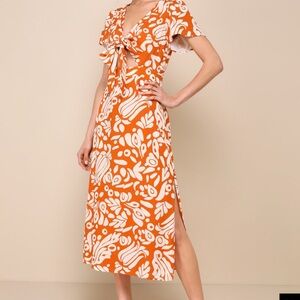 Floral Orange Midi Dress